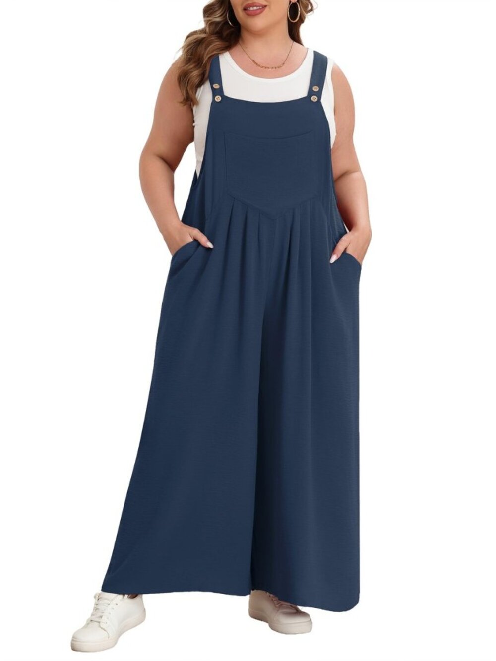 Plus Size Jumpsuit for Women Casual Wide Leg Overalls Loose fit Adjustable